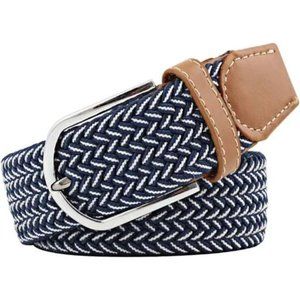 New Adjustable Woven Stretch Braided Belts for Men and Women Blue and White